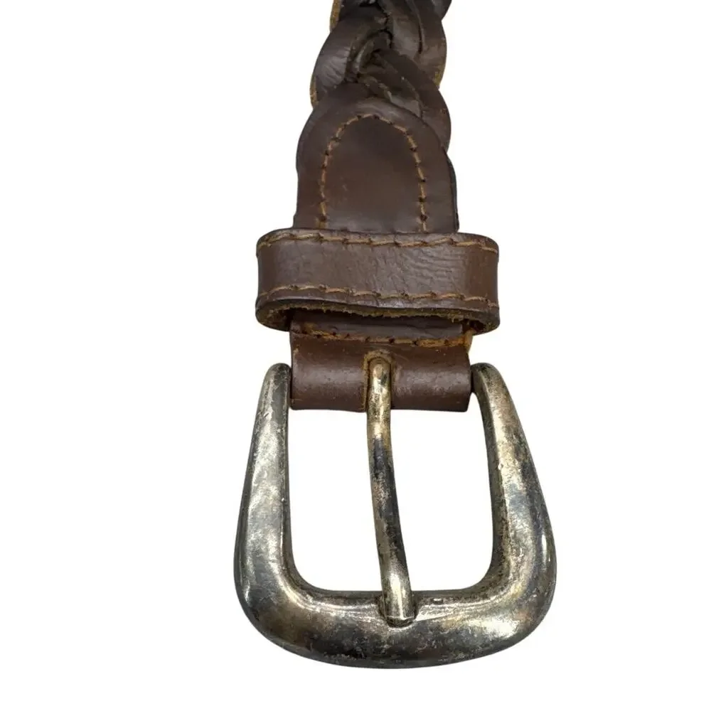 Vintage Distressed Patina Braided Leather Western Silver Buckle 1